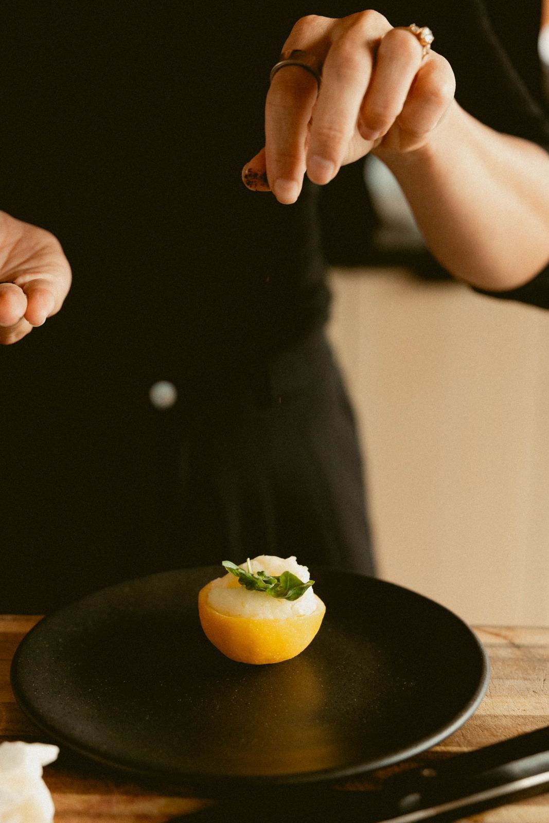 Lemon-basil sorbet in a lemon