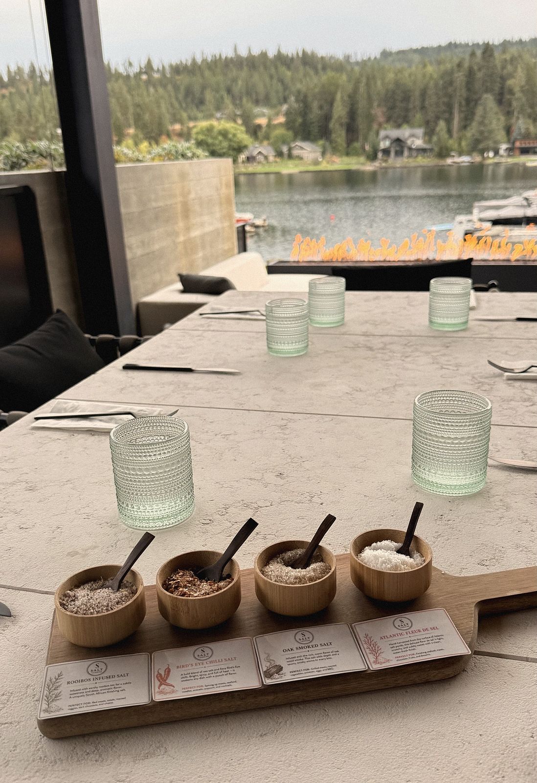 Salt flight on a lakeside table