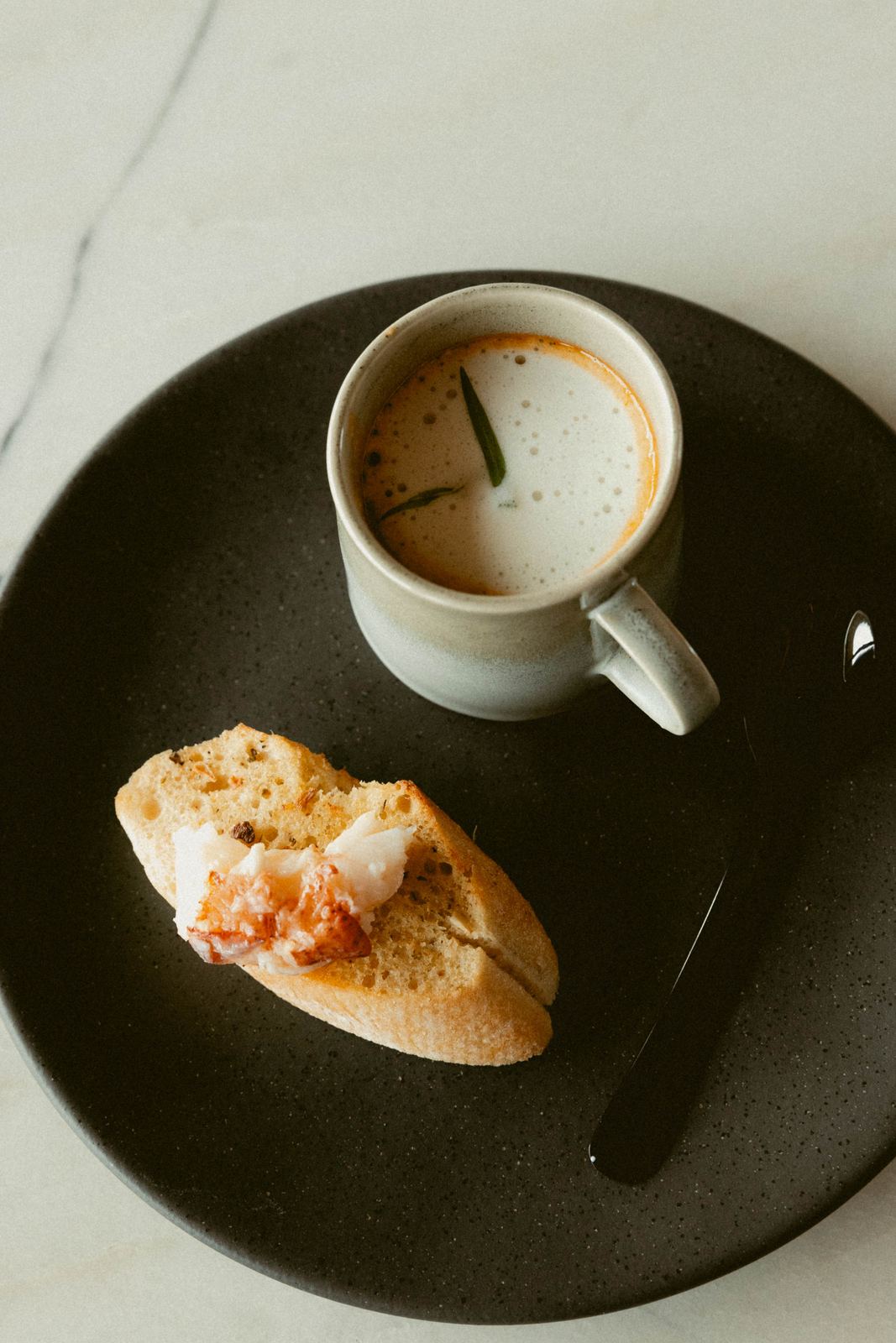 Lobster bisque with lobster crostini